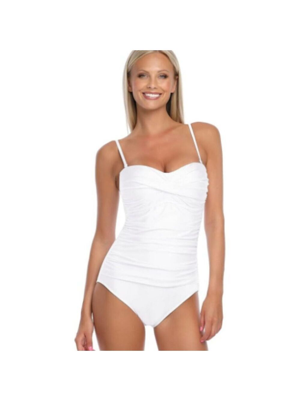 ✨ RELLECIGA White Bandeau One-Piece Swimsuit Shirred Twist Front 2XL NWOT